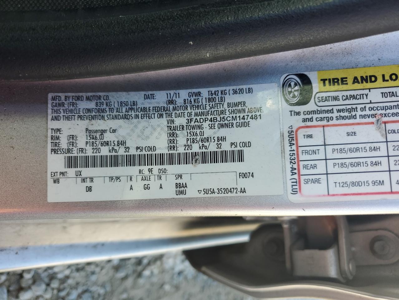 3FADP4BJ5CM147481 2012 Ford Fiesta Se