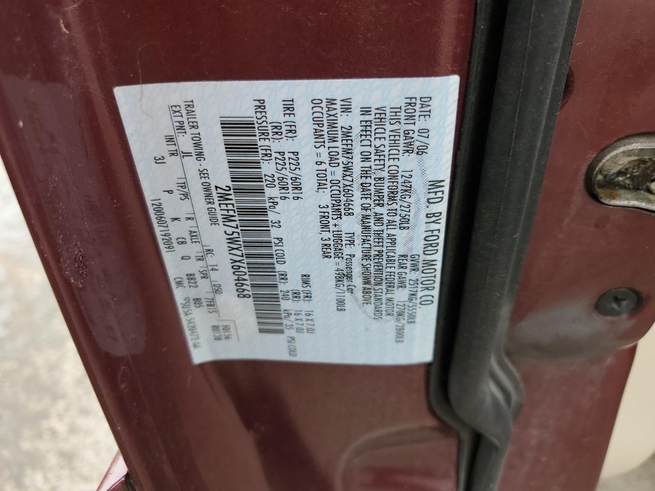 2007 Mercury Grand Marquis Ls VIN: 2MEFM75WX7X604668 Lot: 66822135