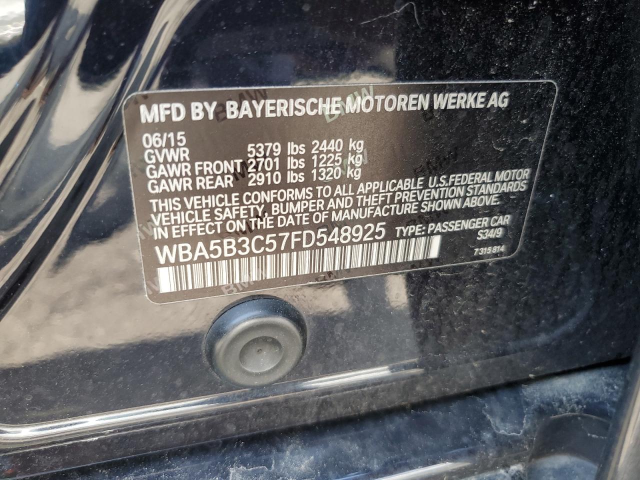 2015 BMW 535 Xi VIN: WBA5B3C57FD548925 Lot: 63078045