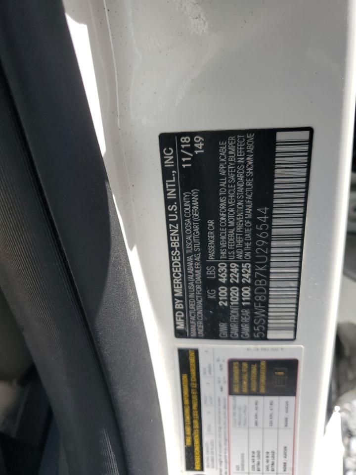 2019 Mercedes-Benz C 300 VIN: 55SWF8DB7KU296544 Lot: 64545545