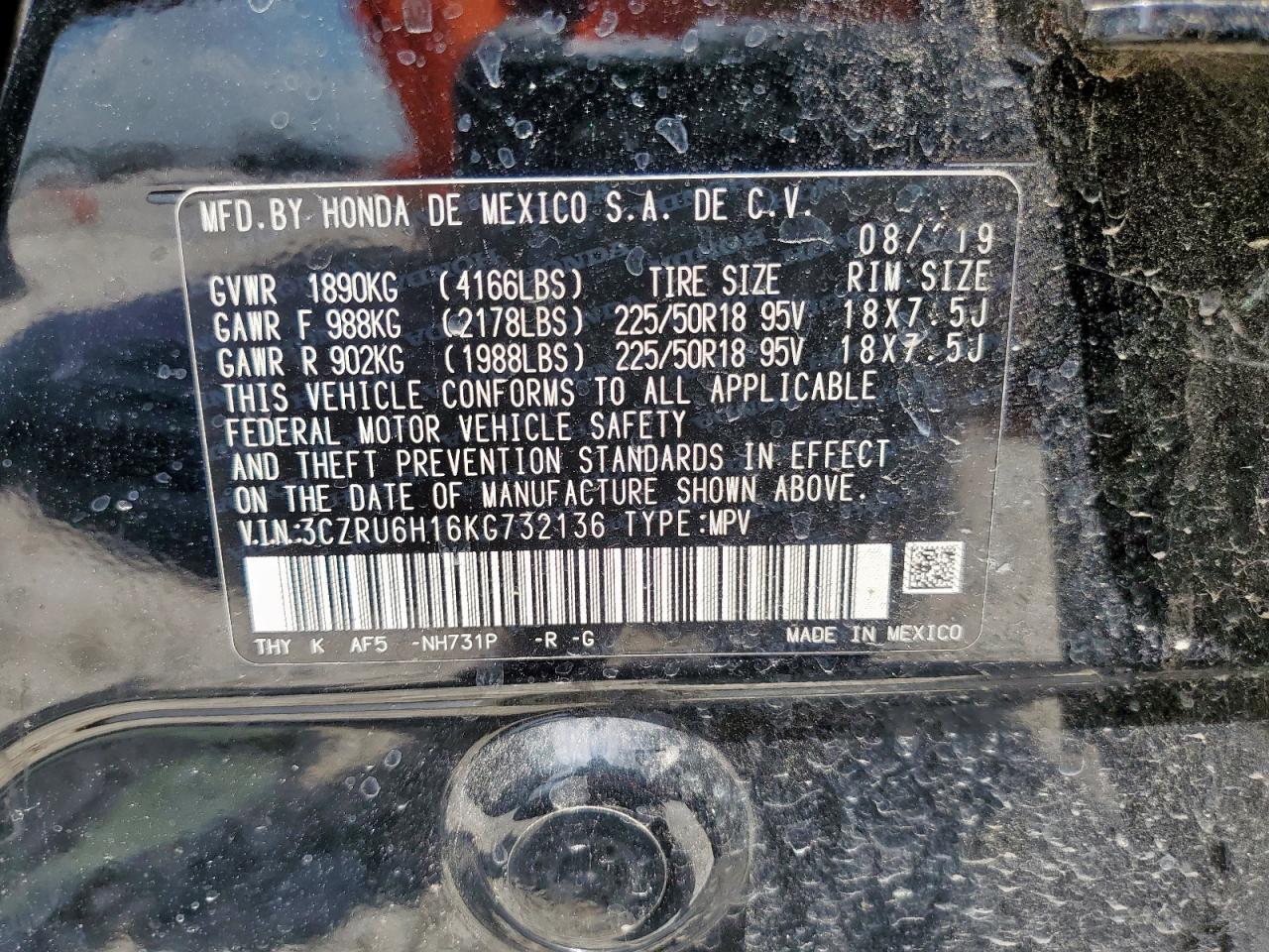 3czru6h16kg732136 3CZRU6H16KG732136 2019 Honda Hr-V Sport