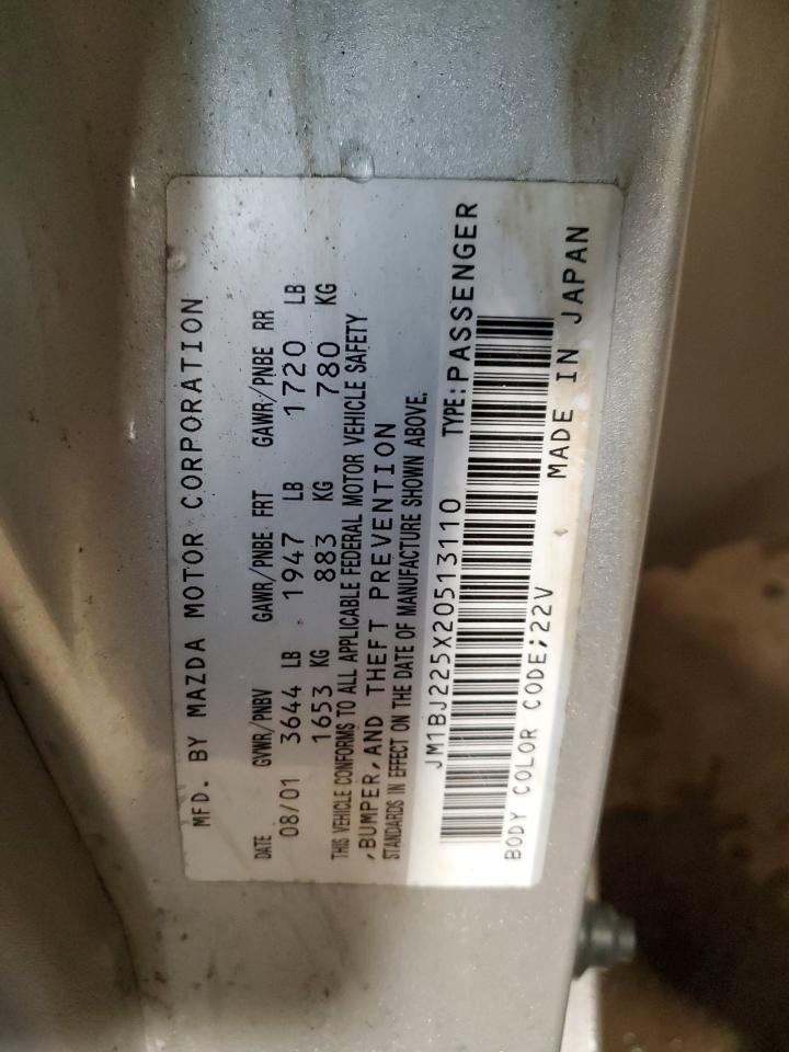 2002 Mazda Protege Dx VIN: JM1BJ225X20513110 Lot: 64604065