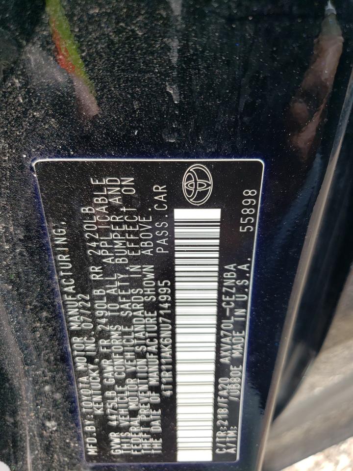 2022 Toyota Camry Le VIN: 4T1R11AK6NU714995 Lot: 63044265