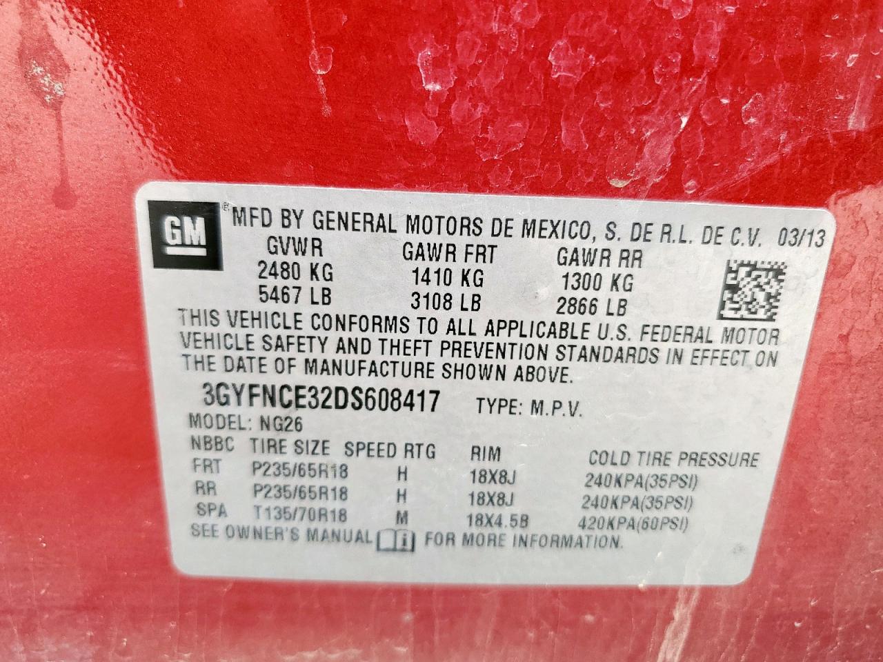 2013 Cadillac Srx Luxury Collection VIN: 3GYFNCE32DS608417 Lot: 66497615