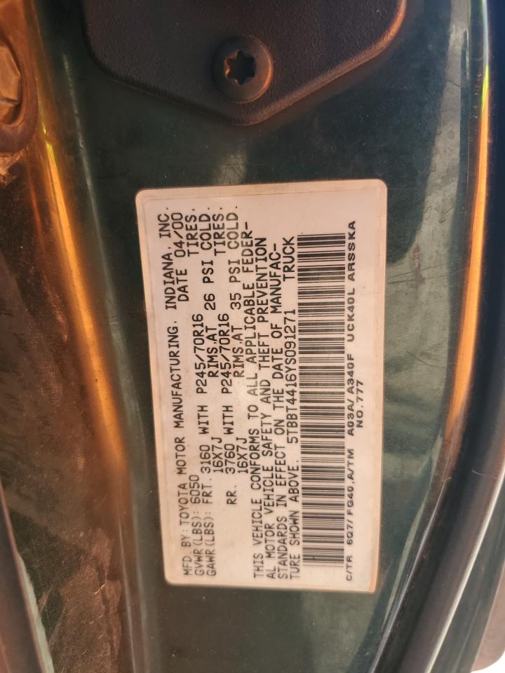 2000 Toyota Tundra Access Cab VIN: 5TBBT4416YS091271 Lot: 63127615