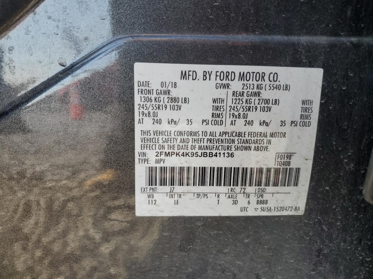 2018 Ford Edge Titanium VIN: 2FMPK4K95JBB41136 Lot: 64081465
