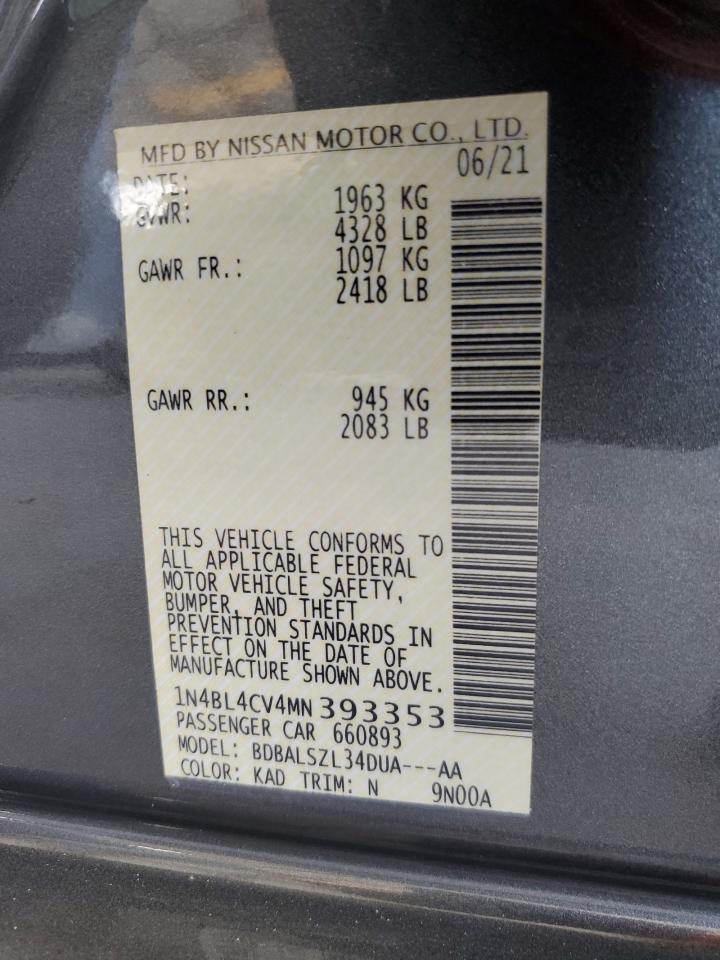 2021 Nissan Altima Sr VIN: 1N4BL4CV4MN393353 Lot: 64642175