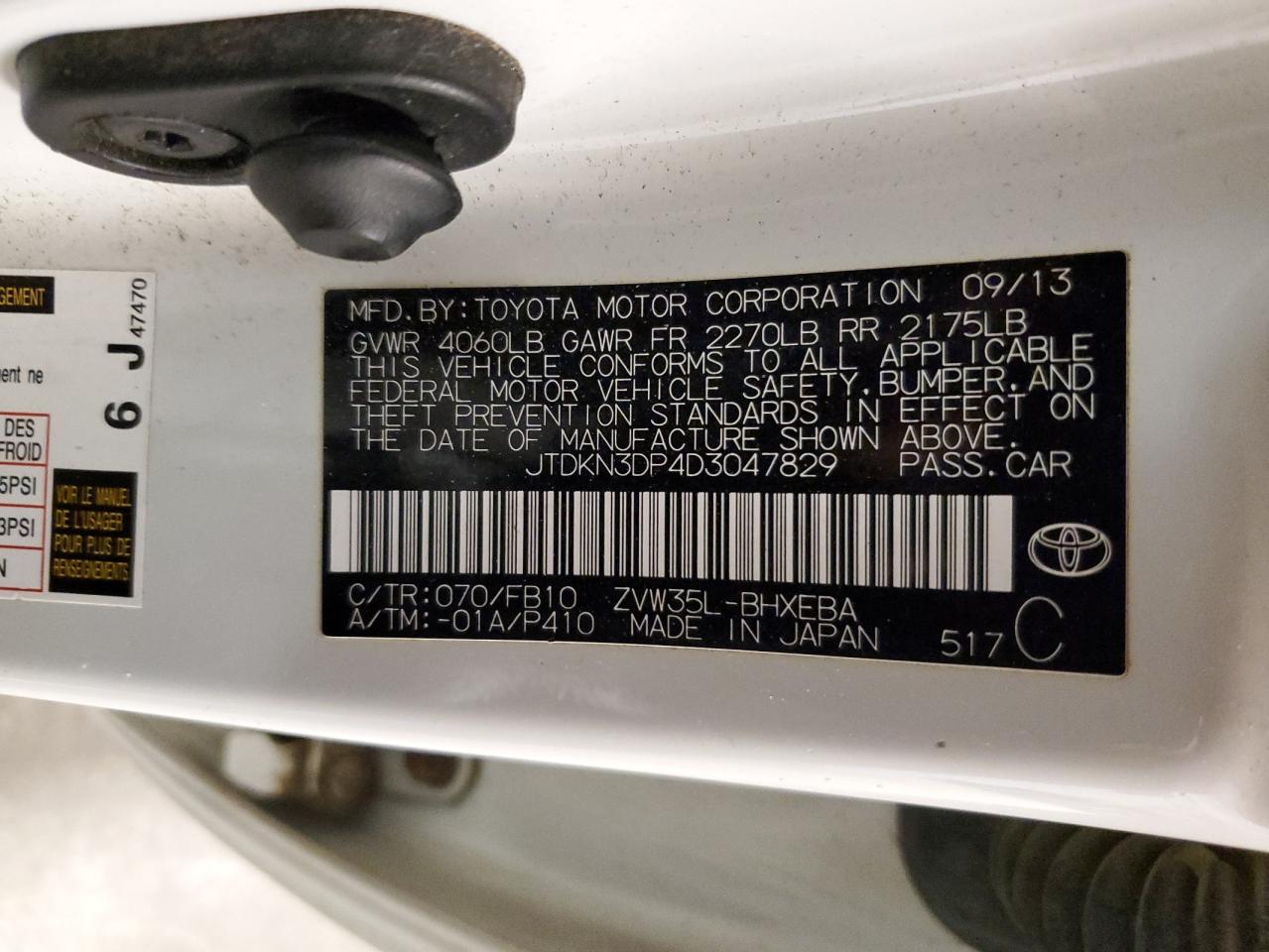 2013 Toyota Prius Plug-In VIN: JTDKN3DP4D3047829 Lot: 64191785