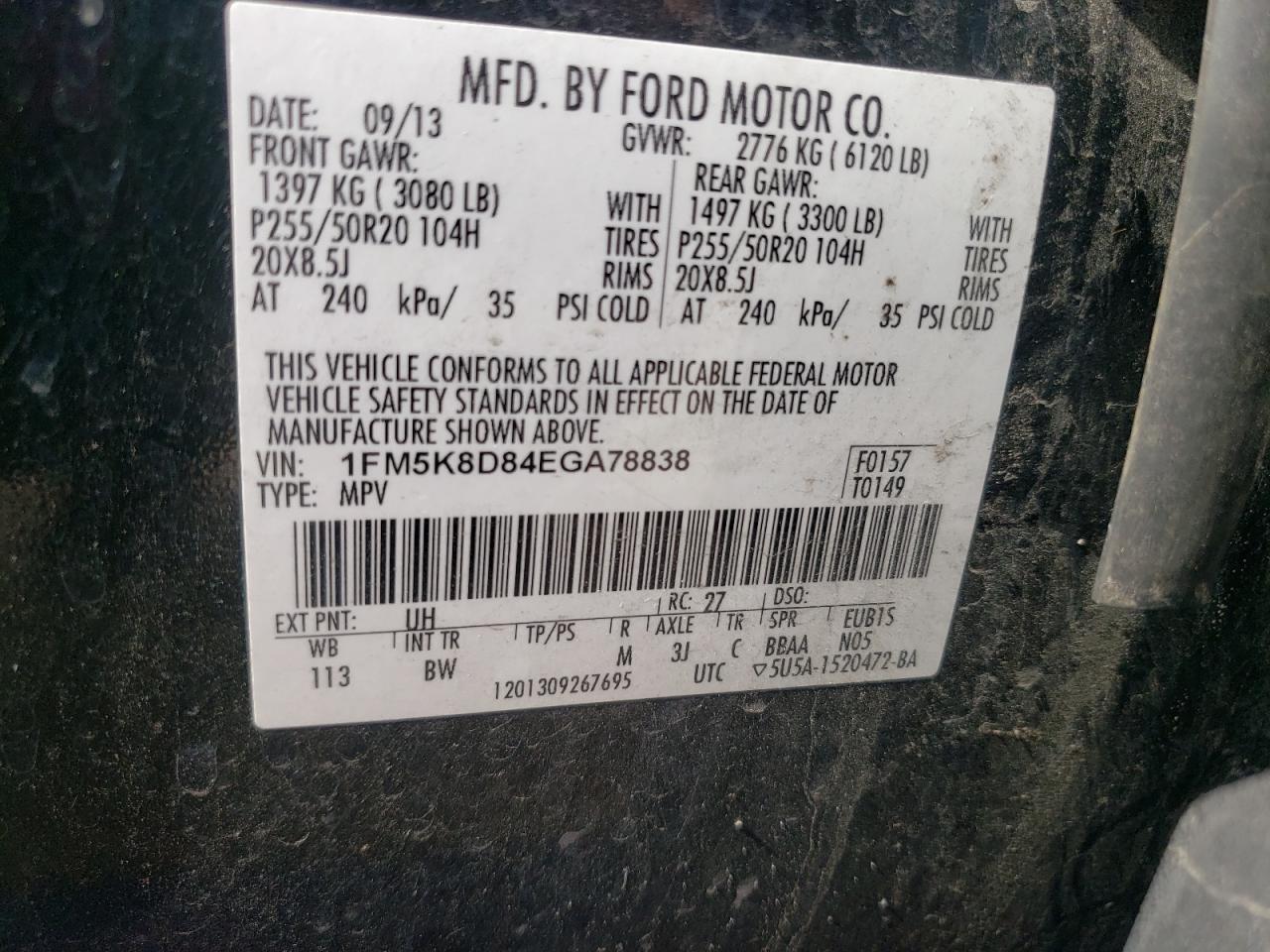 2014 Ford Explorer Xlt VIN: 1FM5K8D84EGA78838 Lot: 65423165