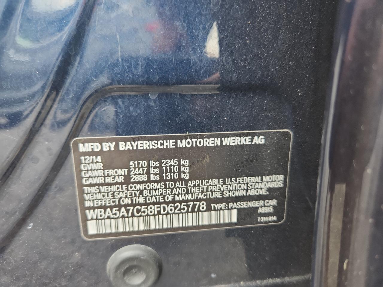 2015 BMW 528 Xi VIN: WBA5A7C58FD625778 Lot: 64681285