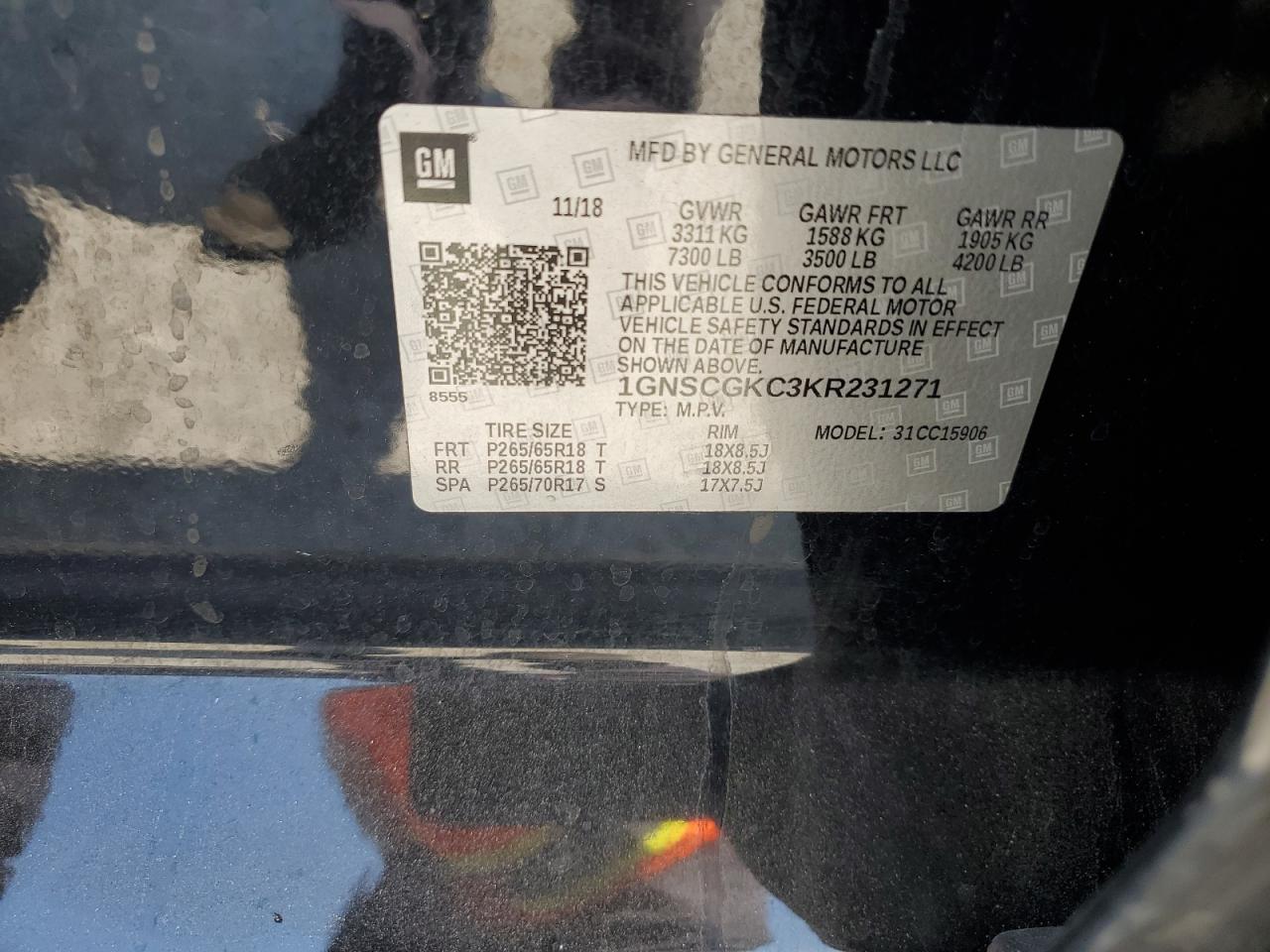 2019 Chevrolet Suburban C1500 Ls VIN: 1GNSCGKC3KR231271 Lot: 64438195