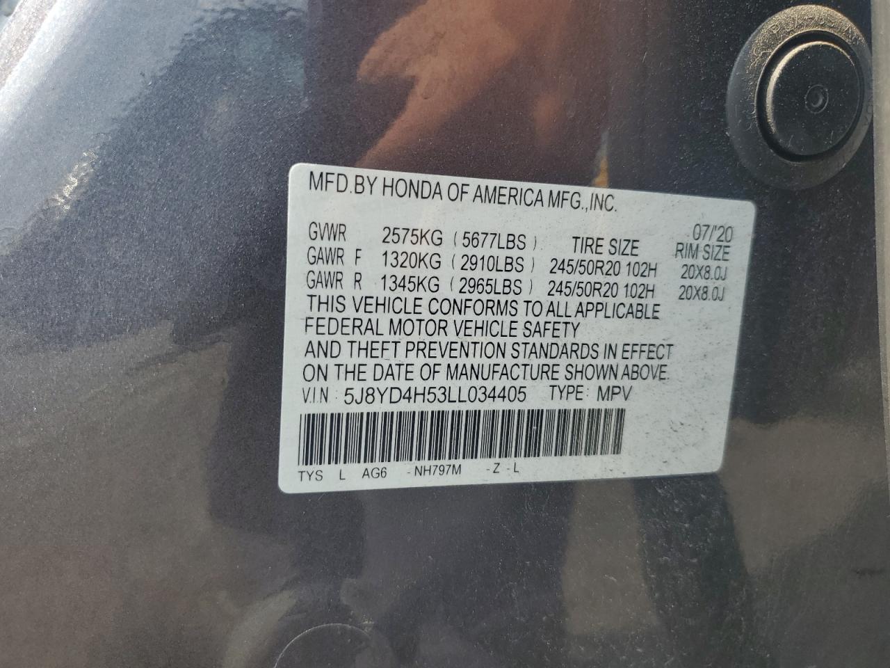 5j8yd4h53ll034405 5J8YD4H53LL034405 2020 Acura Mdx Technology