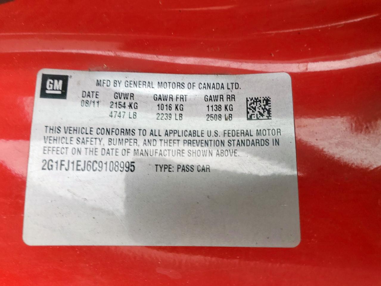 2012 Chevrolet Camaro Ss VIN: 2G1FJ1EJ6C9108995 Lot: 64612255