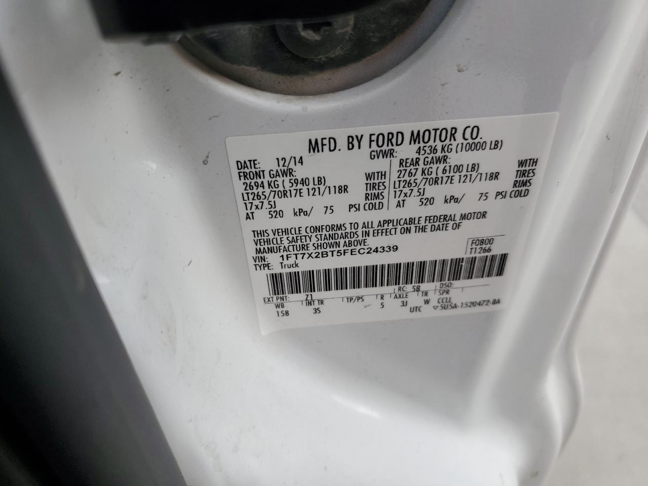 2015 Ford F250 Super Duty VIN: 1FT7X2BT5FEC24339 Lot: 65215185