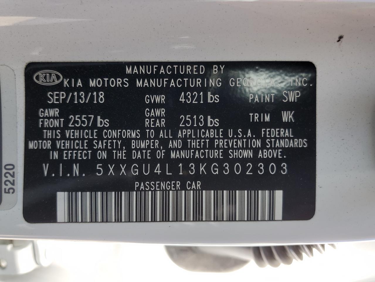 5xxgu4l13kg302303 5XXGU4L13KG302303 2019 Kia Optima Ex
