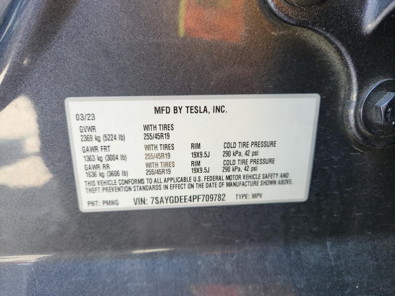 2023 Tesla Model Y VIN: 7SAYGDEE4PF709782 Lot: 62826475