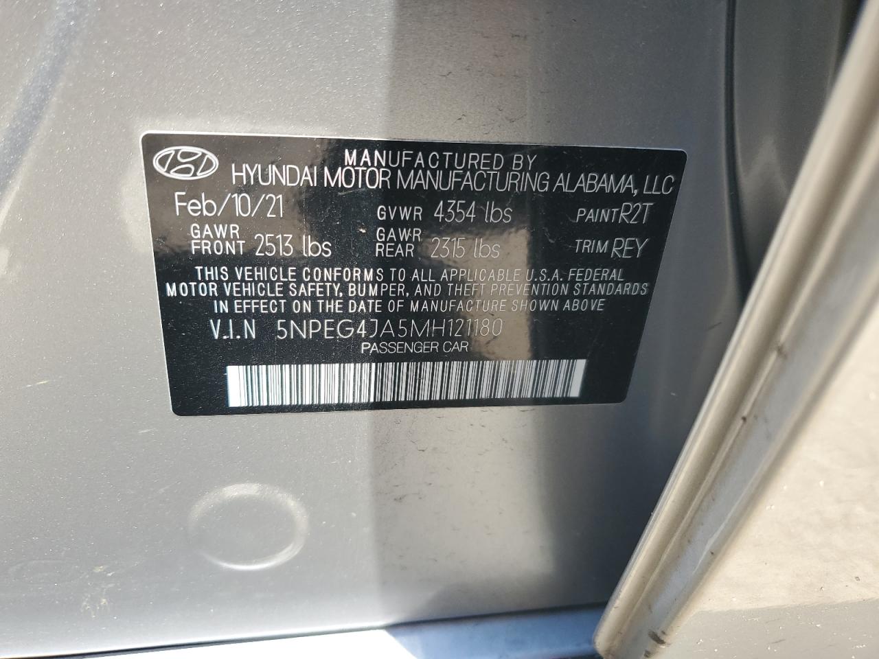 2021 Hyundai Sonata Se VIN: 5NPEG4JA5MH121180 Lot: 60670825