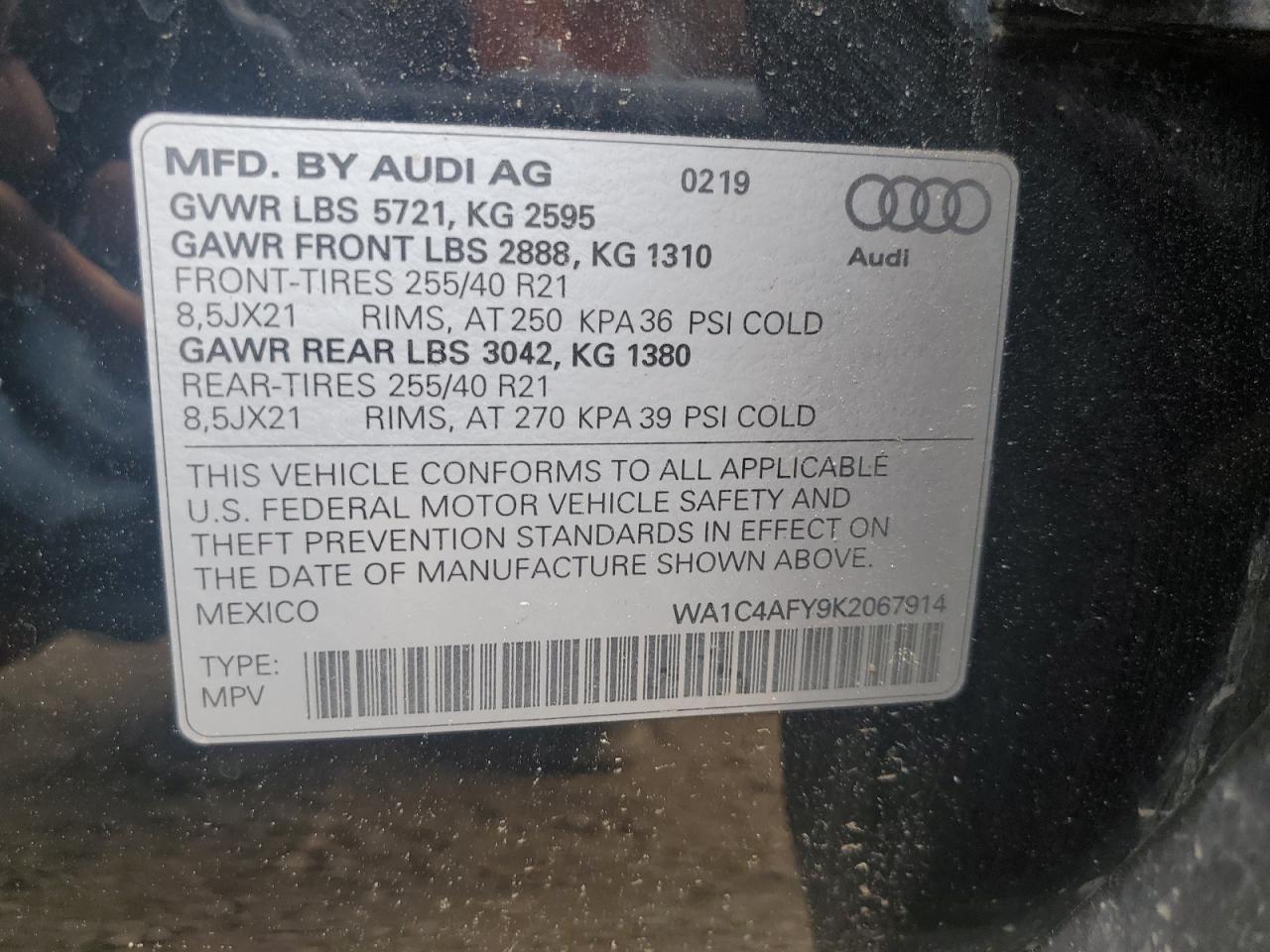 2019 Audi Sq5 Prestige VIN: WA1C4AFY9K2067914 Lot: 65076175
