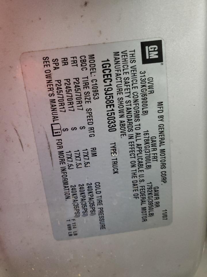 2008 Chevrolet Silverado C1500 VIN: 1GCEC19J58E150330 Lot: 67073285