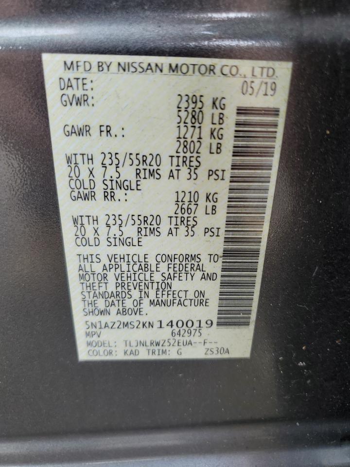 2019 Nissan Murano S VIN: 5N1AZ2MS2KN140019 Lot: 62462265