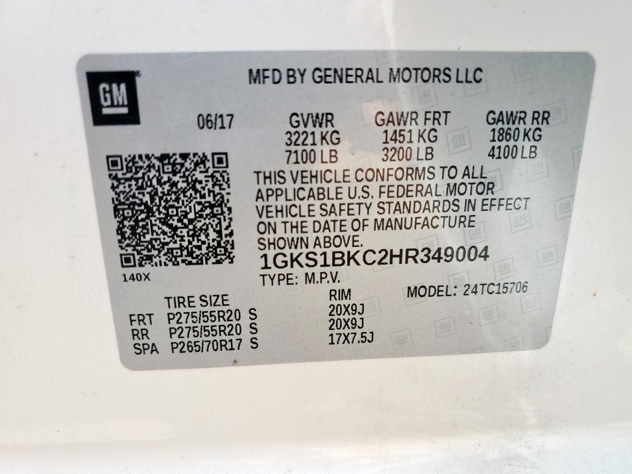 2017 GMC Yukon Slt VIN: 1GKS1BKC2HR349004 Lot: 65179305