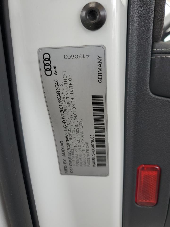 2018 Audi S4 Premium Plus VIN: WAUB4AF49JA076063 Lot: 62645895