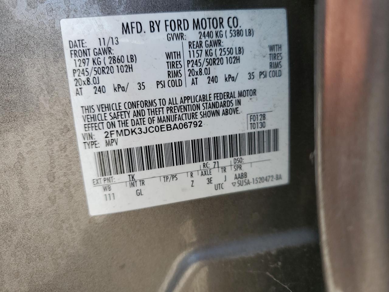 2014 Ford Edge Sel VIN: 2FMDK3JC0EBA06792 Lot: 64520705