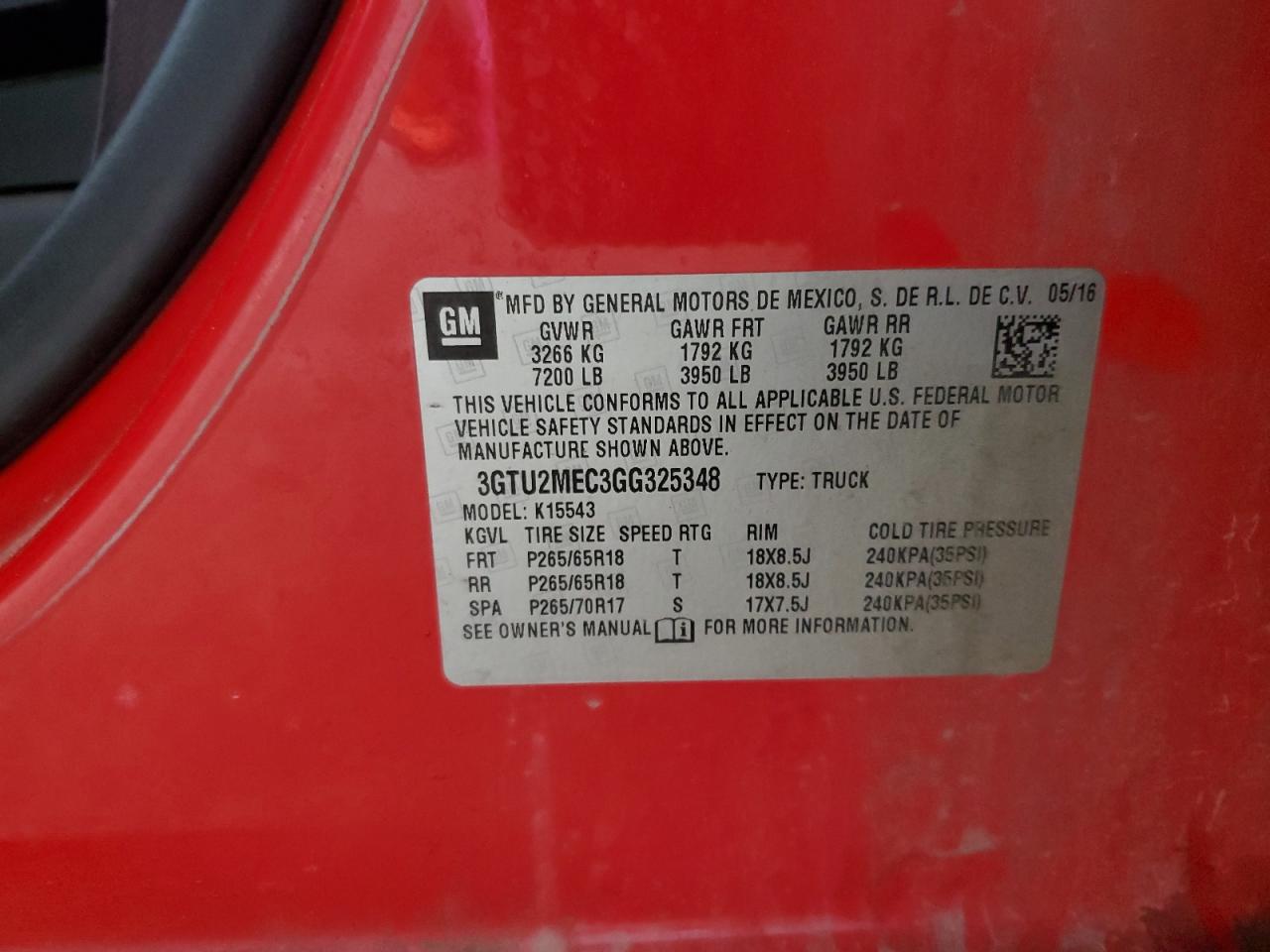 2016 GMC Sierra K1500 Sle VIN: 3GTU2MEC3GG325348 Lot: 63373735