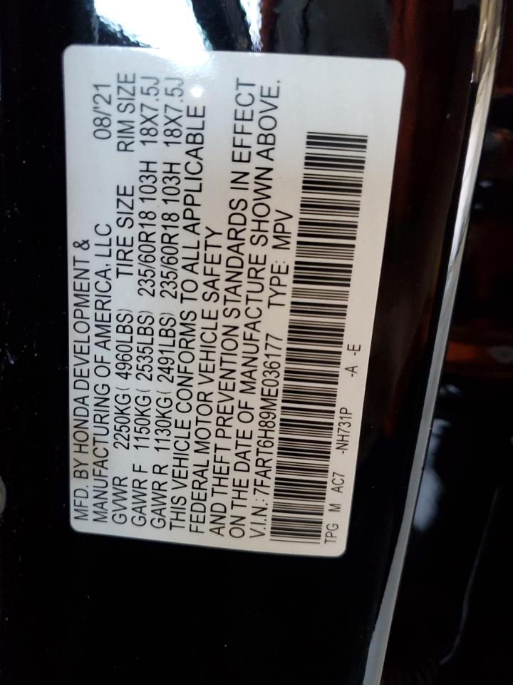 2021 Honda Cr-V Exl VIN: 7FART6H89ME036177 Lot: 63701785