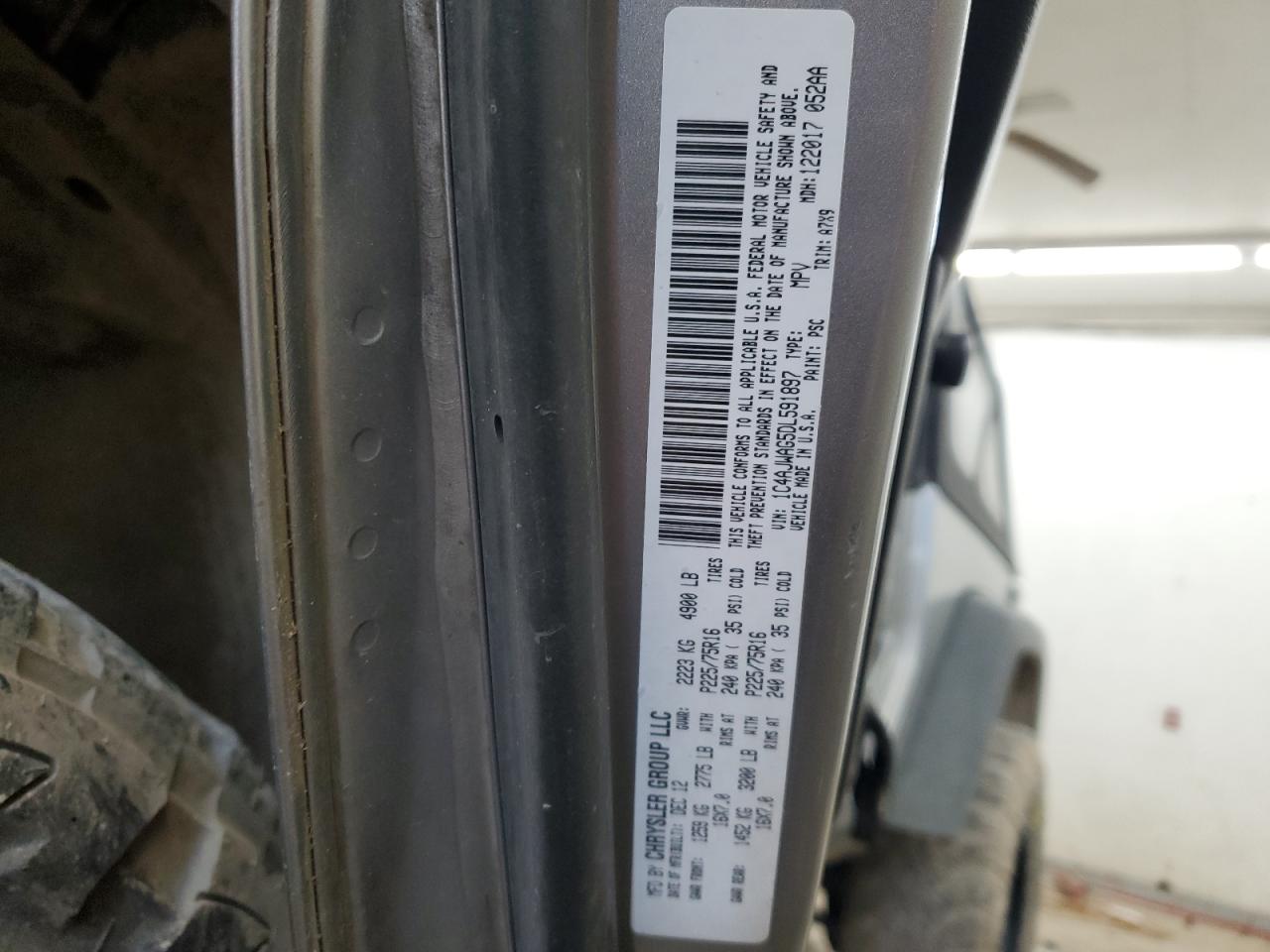 2013 Jeep Wrangler Sport VIN: 1C4AJWAG5DL591897 Lot: 63218025