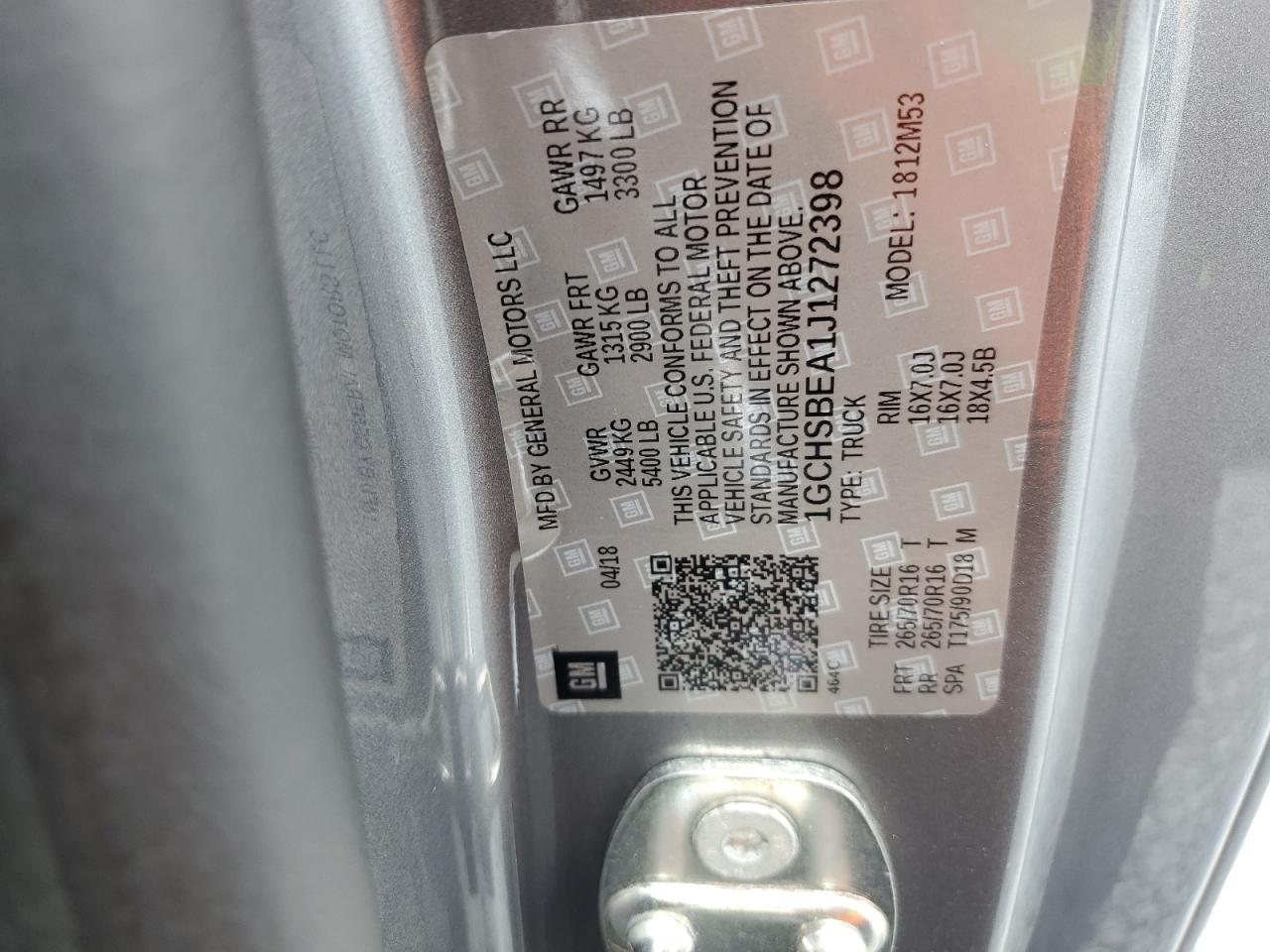 1GCHSBEA1J1272398 CHEVROLET COLORADO 2018