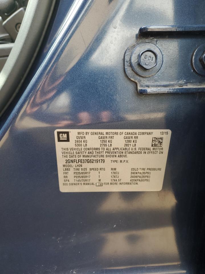 2016 Chevrolet Equinox Lt VIN: 2GNFLFE37G6219179 Lot: 64332175