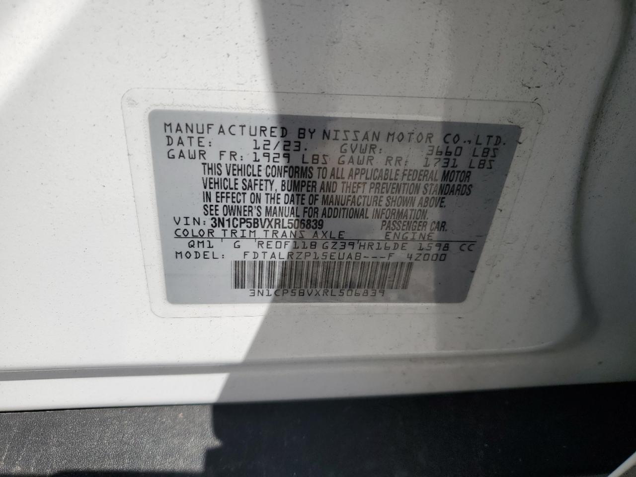 2024 Nissan Kicks S VIN: 3N1CP5BVXRL506839 Lot: 63685965