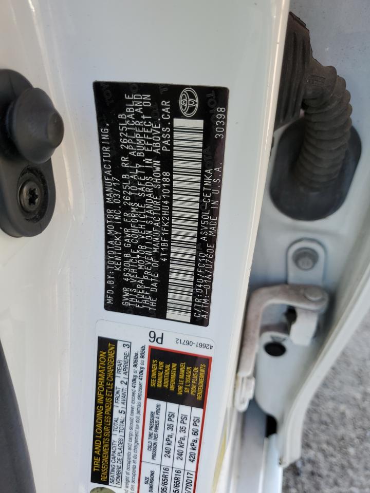 4T1BF1FK2HU410188 TOYOTA CAMRY 2017