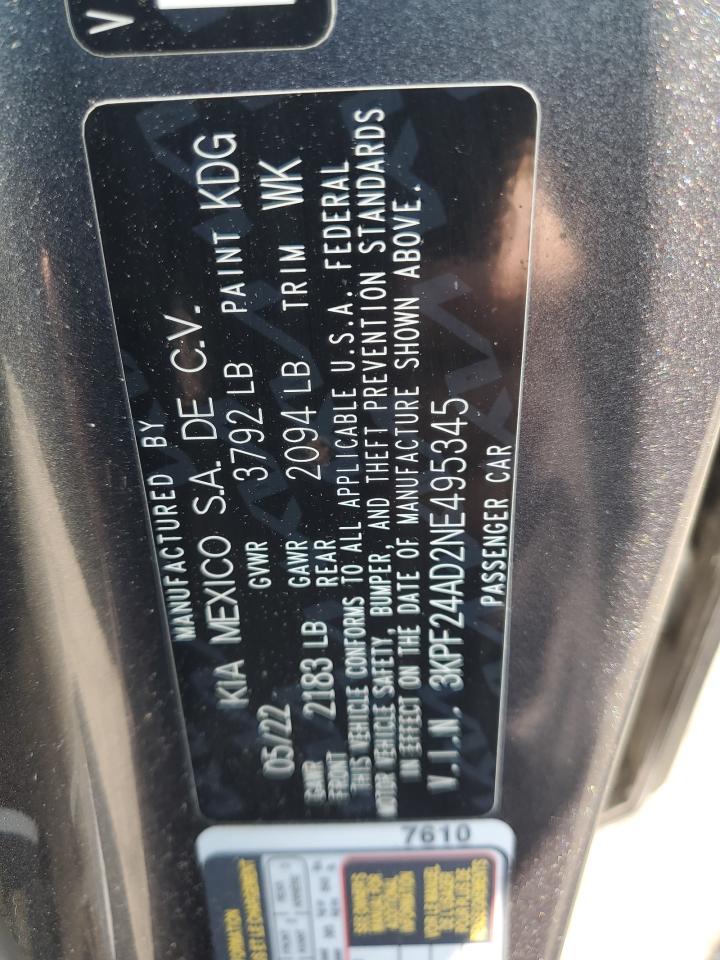 2022 Kia Forte Fe VIN: 3KPF24AD2NE495345 Lot: 63084295