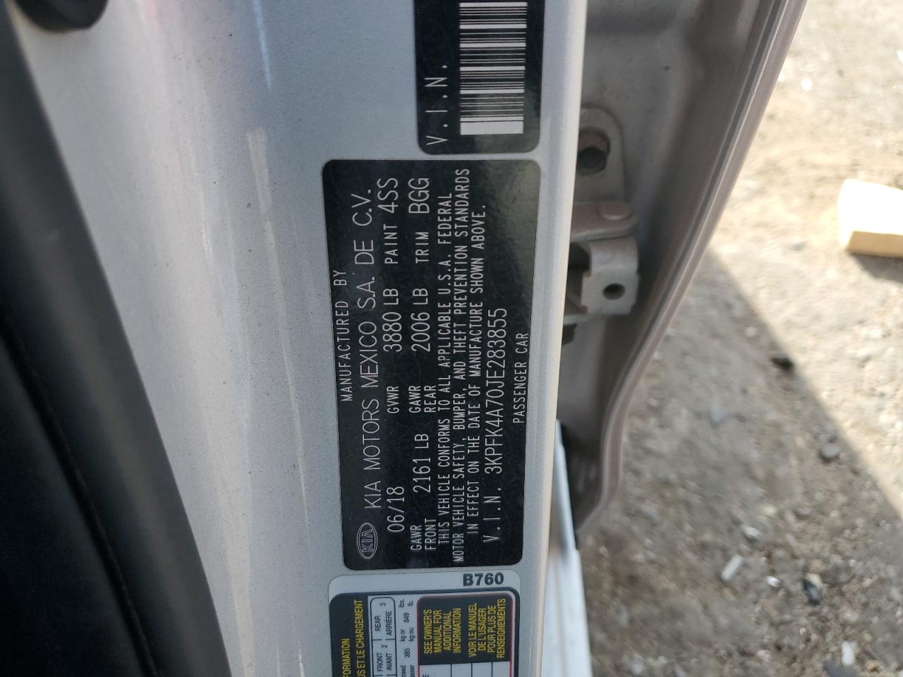 2018 Kia Forte Lx VIN: 3KPFK4A70JE283855 Lot: 64422985