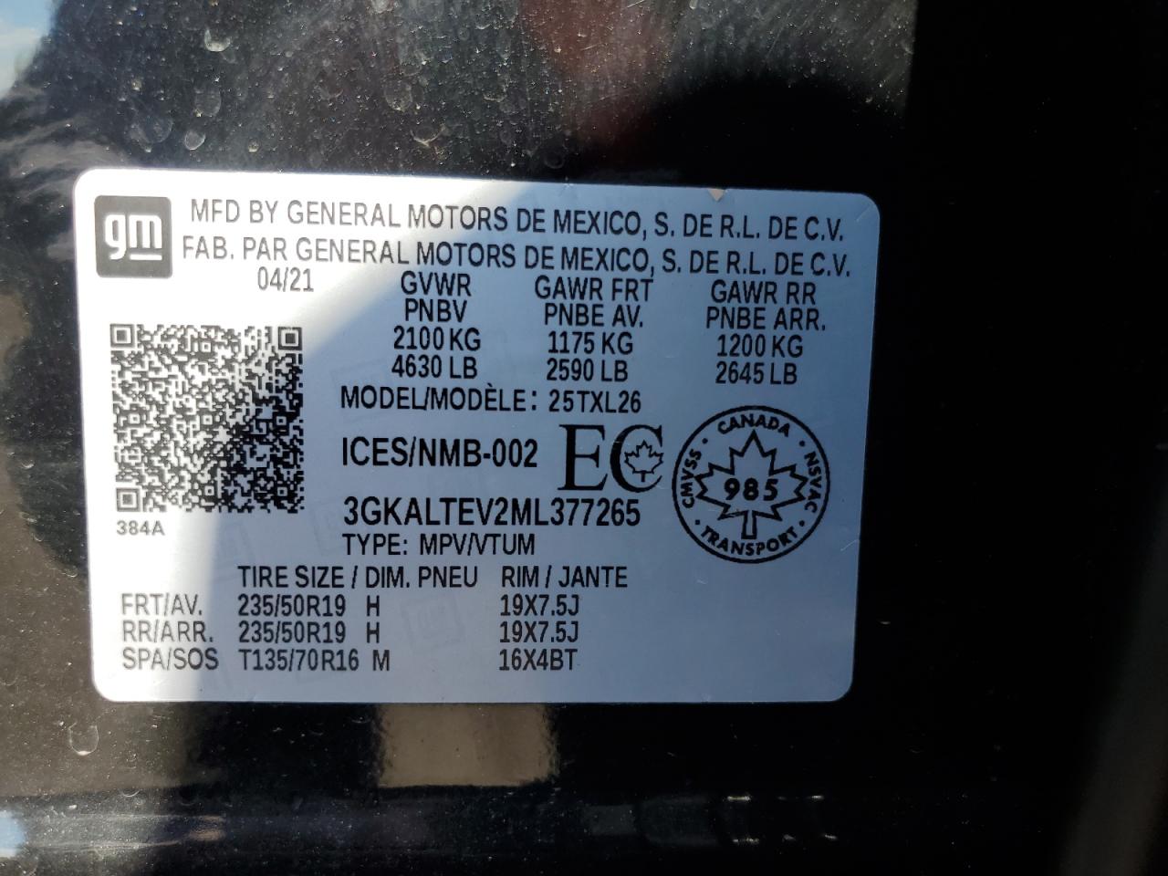 2021 GMC Terrain Sle VIN: 3GKALTEV2ML377265 Lot: 66799635