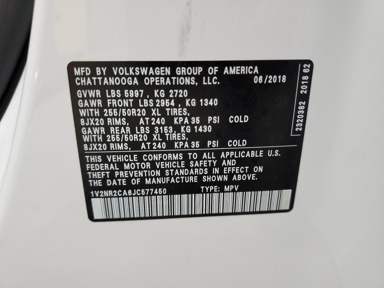 2018 Volkswagen Atlas Sel Premium VIN: 1V2NR2CA6JC577450 Lot: 64202745