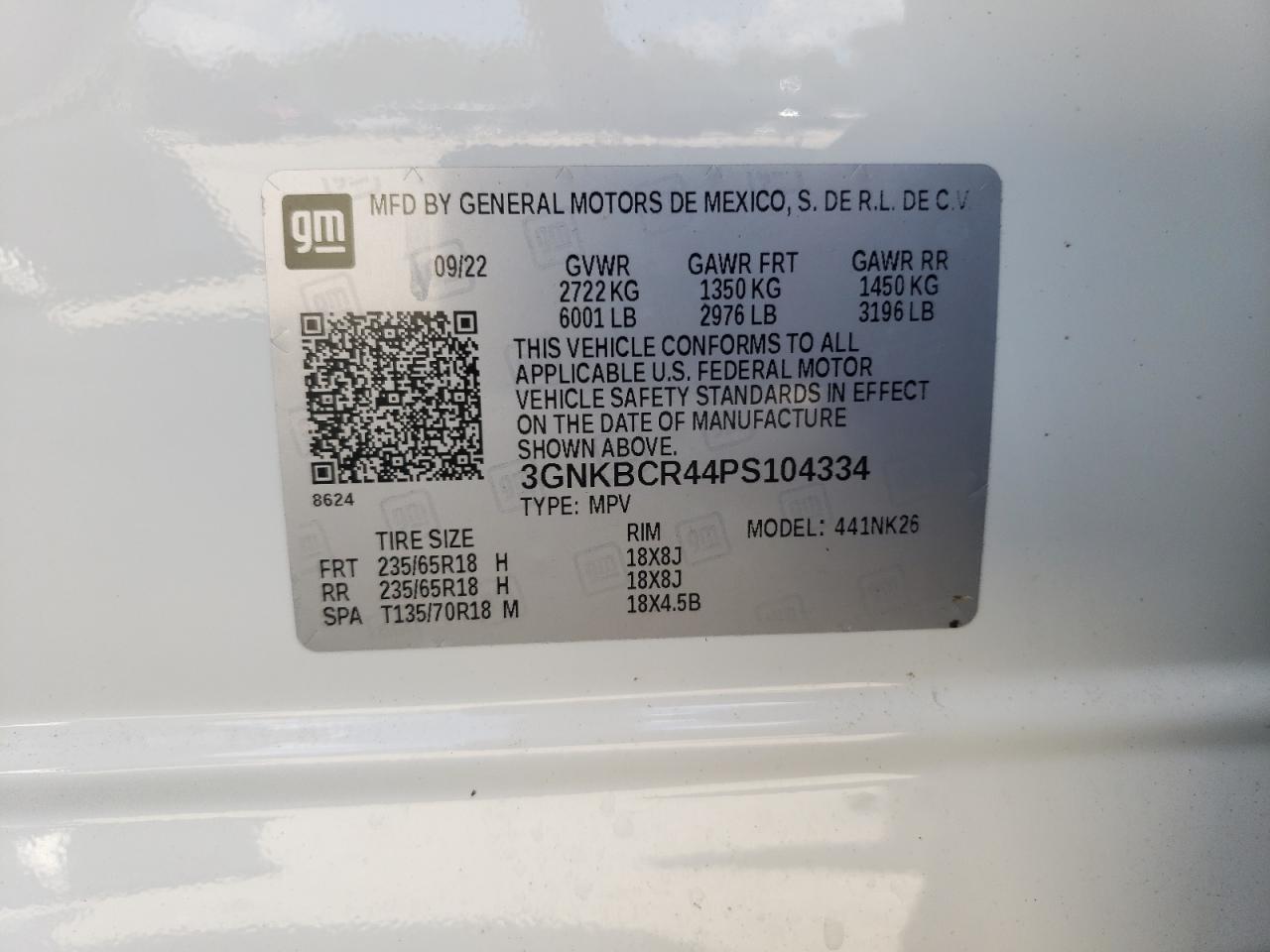 2023 Chevrolet Blazer 2Lt VIN: 3GNKBCR44PS104334 Lot: 66656495