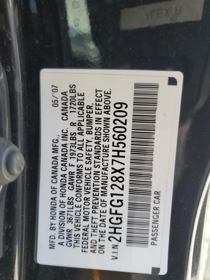 2007 Honda Civic Ex VIN: 2HGFG128X7H560209 Lot: 62029375