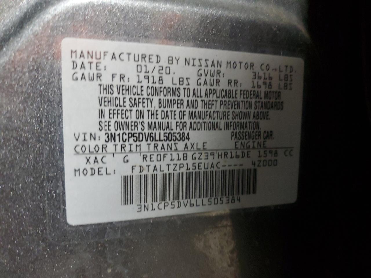 3N1CP5DV6LL505384 NISSAN KICKS 2020