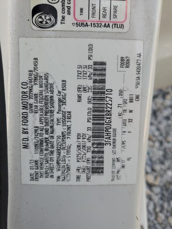 2011 Ford Fusion Sel VIN: 3FAHP0JGXBR225710 Lot: 65447695