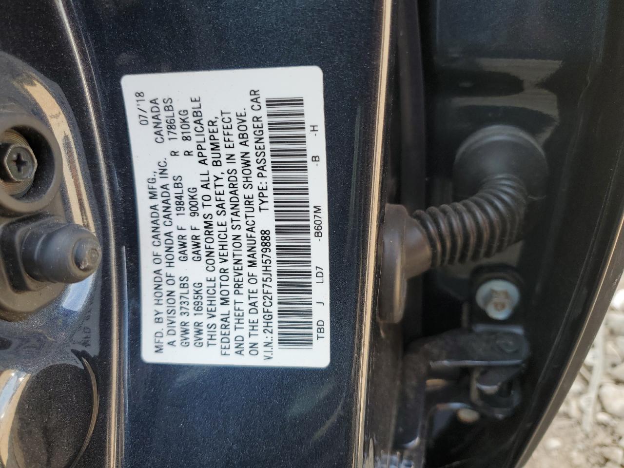 2018 Honda Civic Ex VIN: 2HGFC2F75JH579888 Lot: 66606815