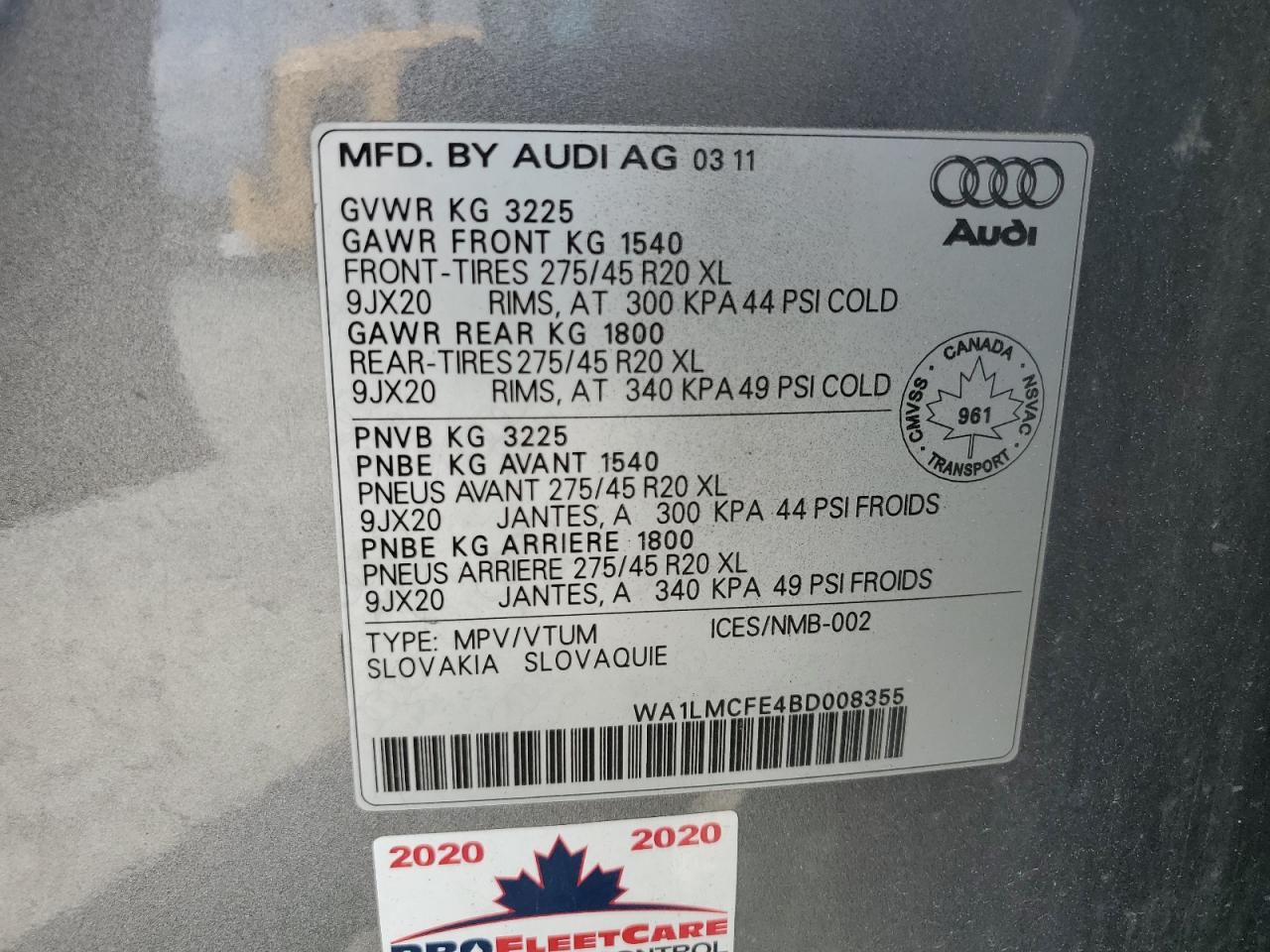 2011 Audi Q7 Premium Plus VIN: WA1LMCFE4BD008355 Lot: 65014495