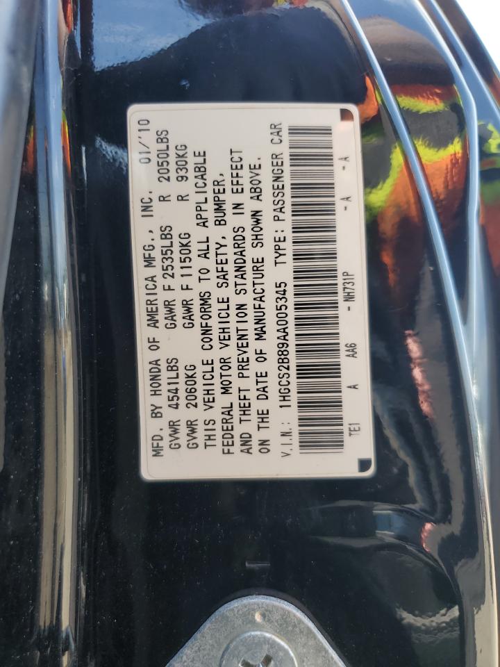 2010 Honda Accord Exl VIN: 1HGCS2B89AA005345 Lot: 66313665