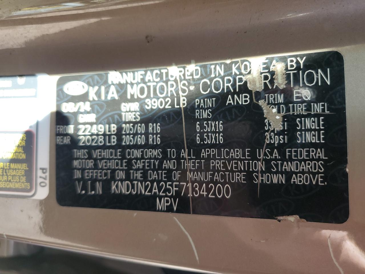 2015 Kia Soul VIN: KNDJN2A25F7134200 Lot: 65630715