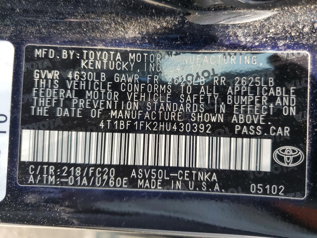 2017 Toyota Camry Le VIN: 4T1BF1FK2HU430392 Lot: 65196845