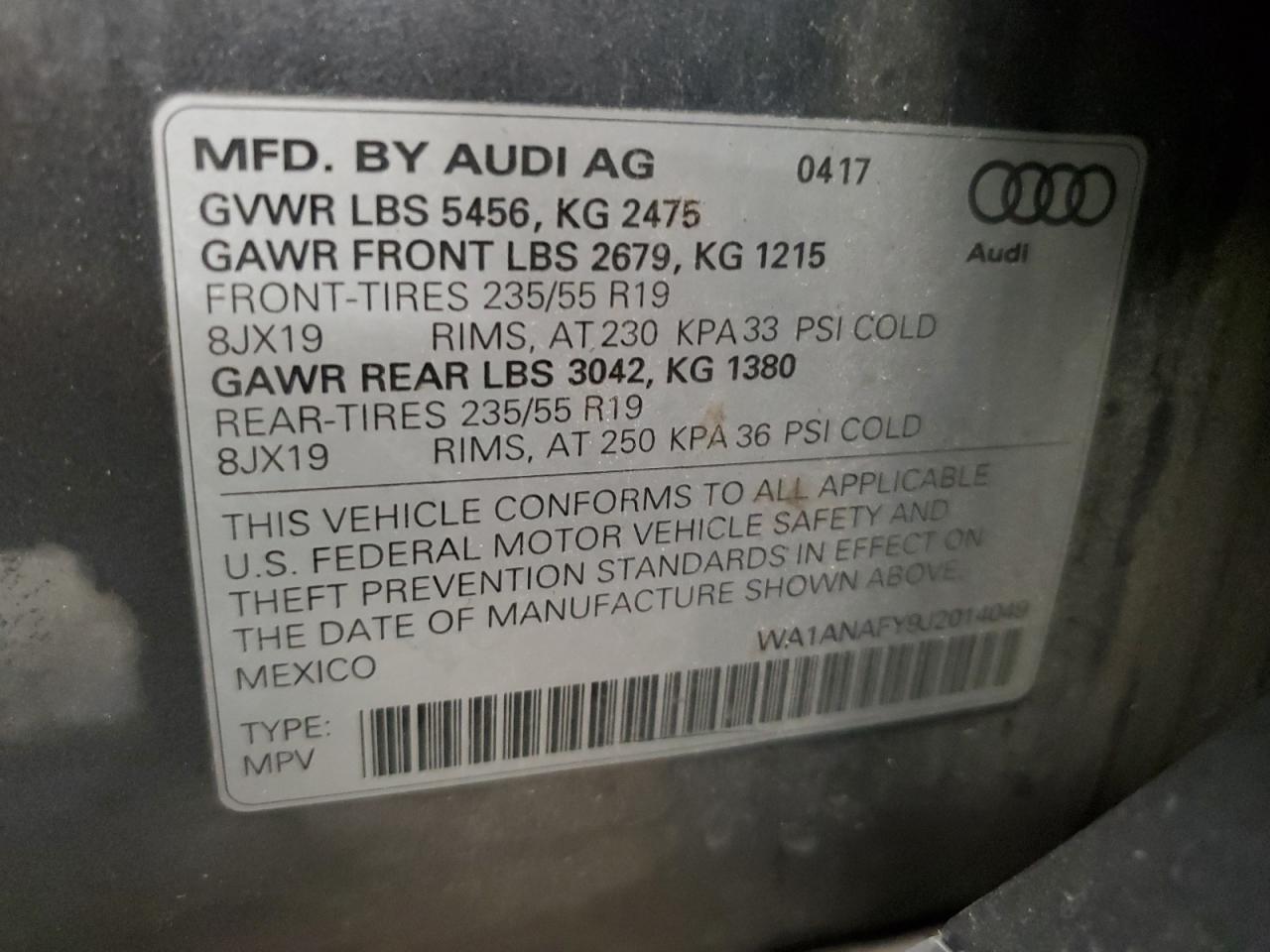 wa1anafy9j2014049 WA1ANAFY9J2014049 2018 Audi Q5 Premium