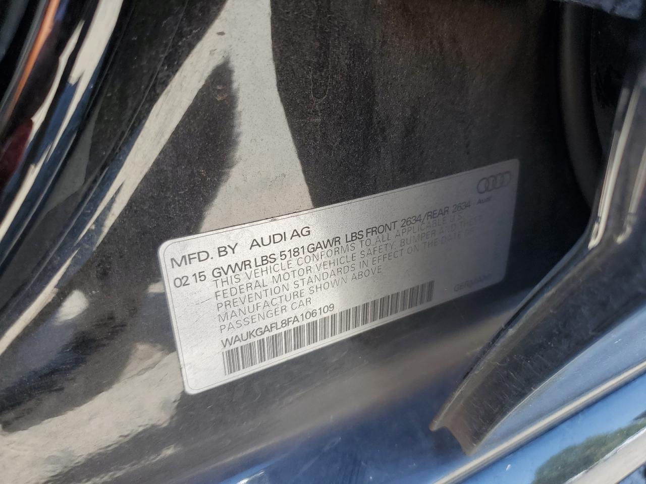 2015 Audi S4 Prestige VIN: WAUKGAFL8FA106109 Lot: 64406825