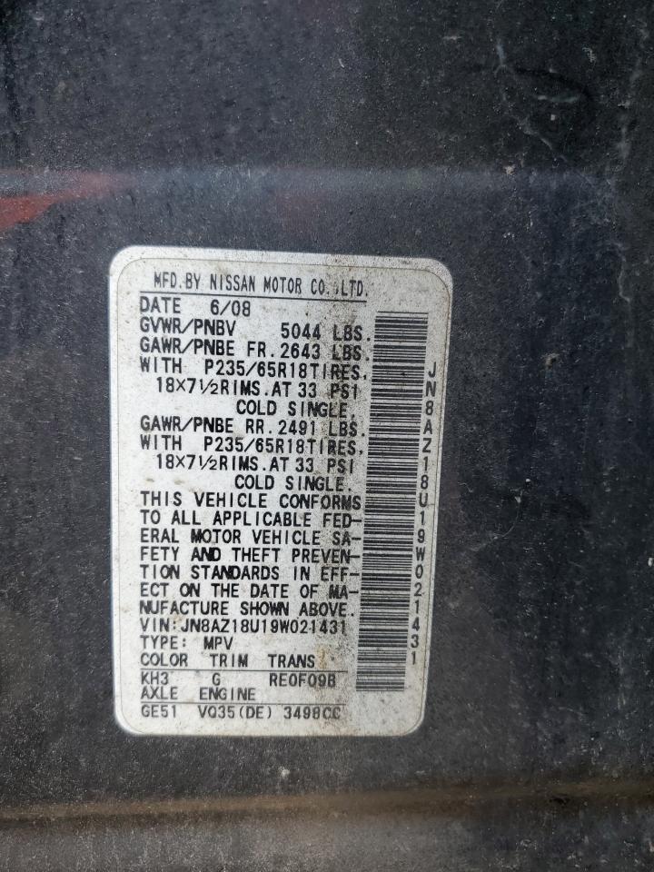 2009 Nissan Murano S VIN: JN8AZ18U19W021431 Lot: 63213985